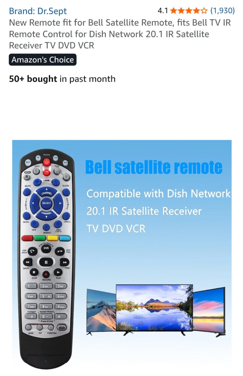 Dr.Sept 20.1 IR Remote for Bell Satellite - photo 2