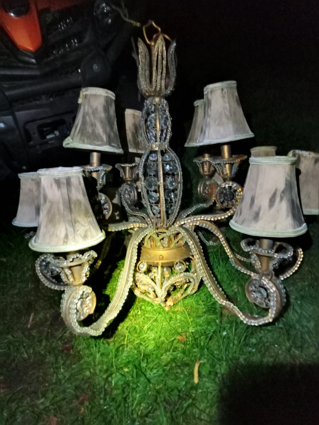 Large Antique Style Chandelier with Shades - photo 3