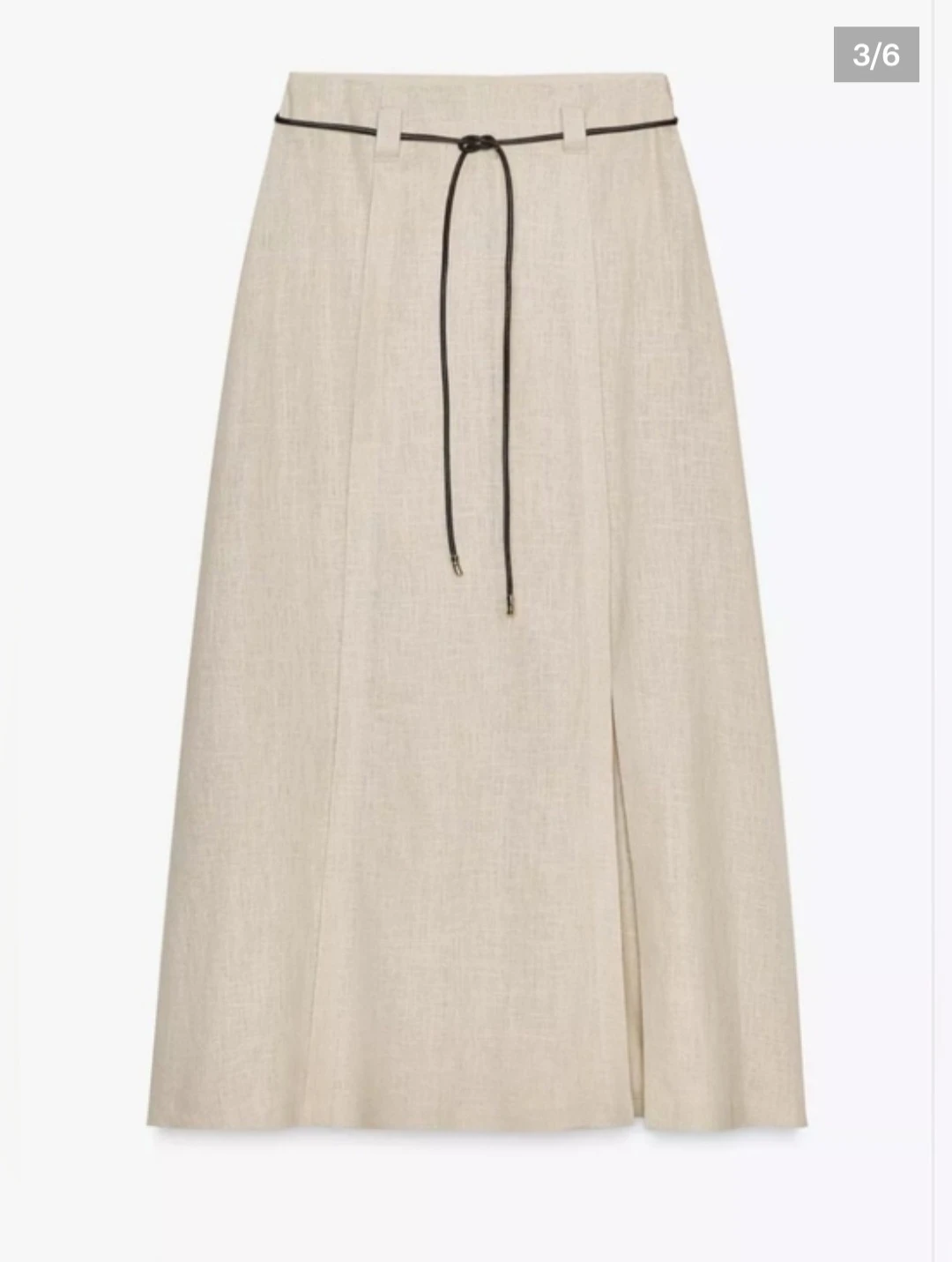 Zara Linen Blend Belted Midi Skirt Beige - photo 3