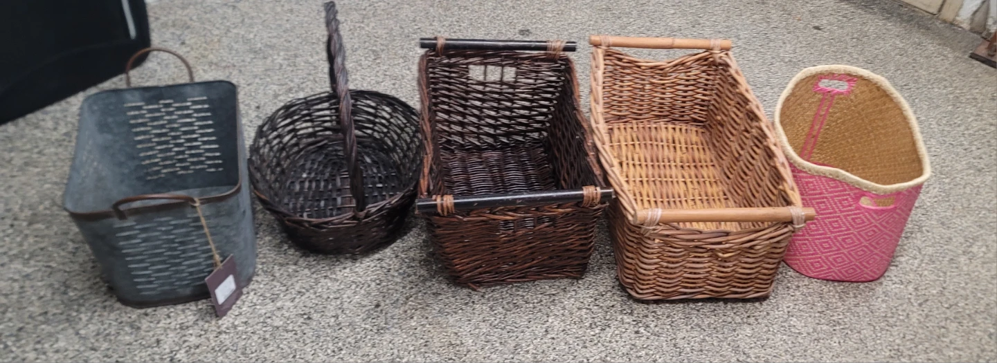 Set of five assorted storage baskets
