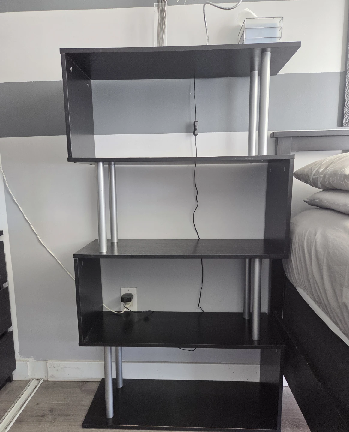 Black and Silver Open Shelving Unit