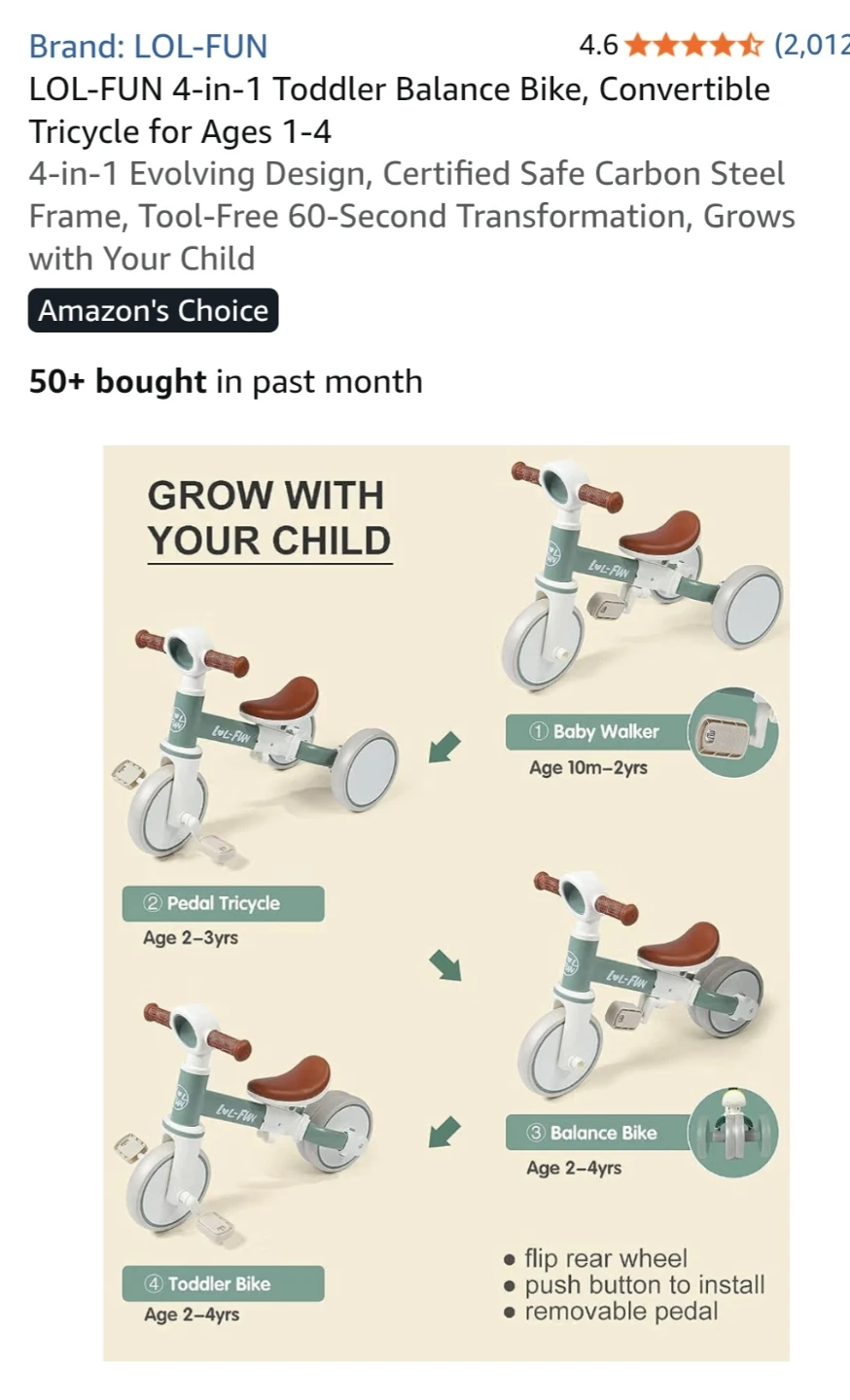 LOL-FUN 4-in-1 Toddler Balance Bike - photo 4