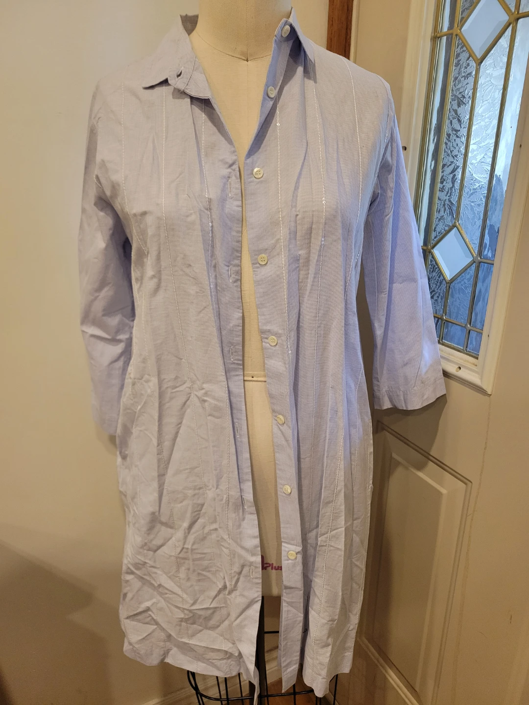 COTTON Light blue button-down shirt dress with pockets