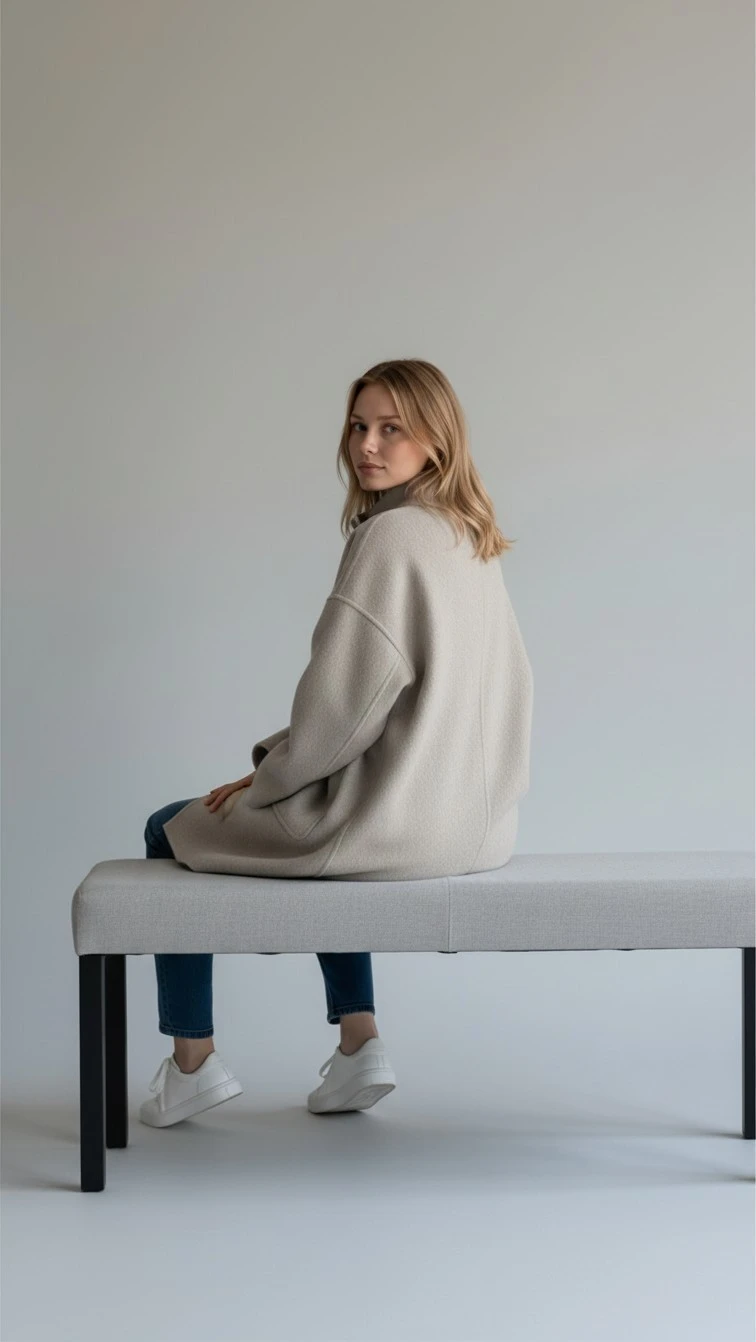 Beige Wool Blend Oversized Coat - photo 2