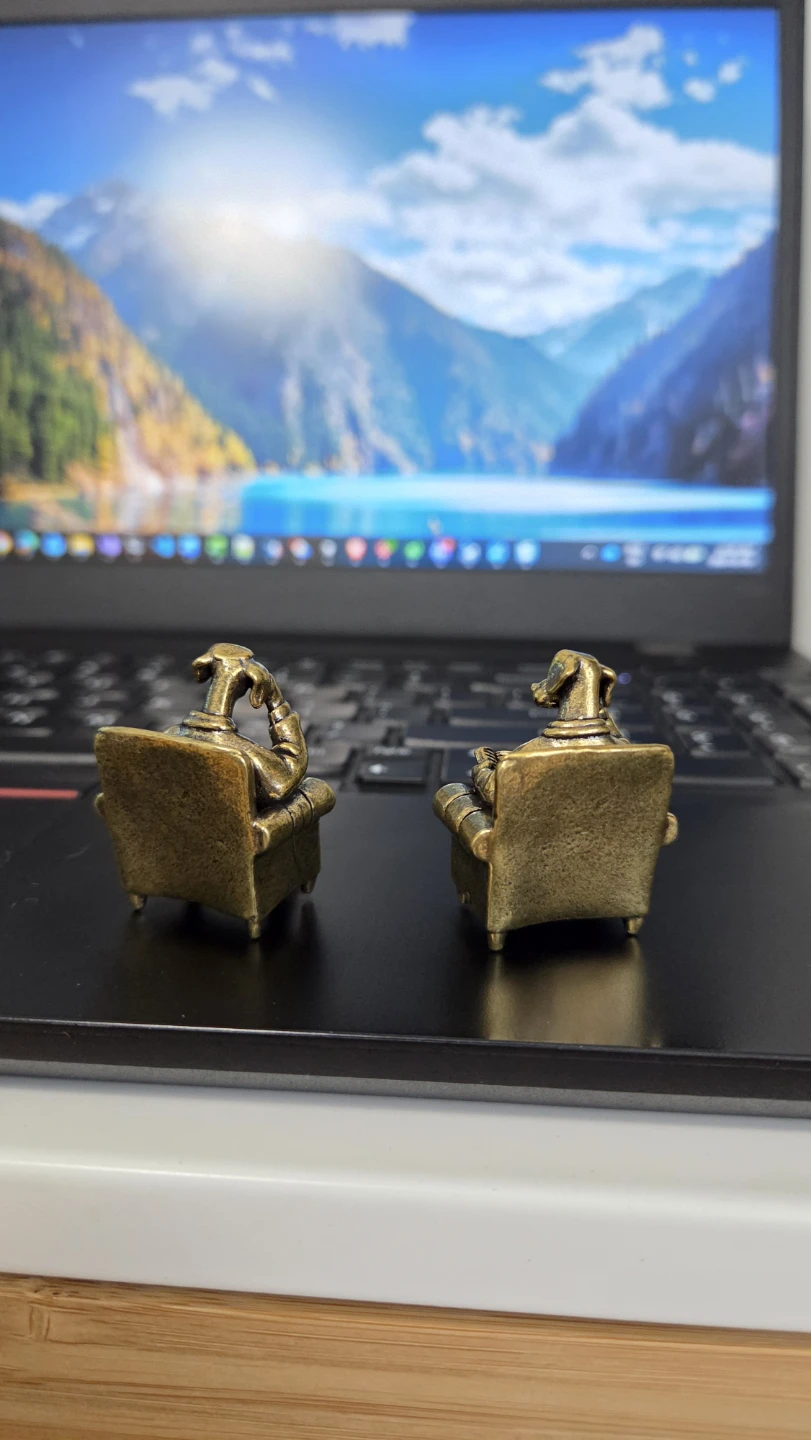 Set of 2 Reading Dog in Armchair Figurines – Brass Tone *new - photo 3