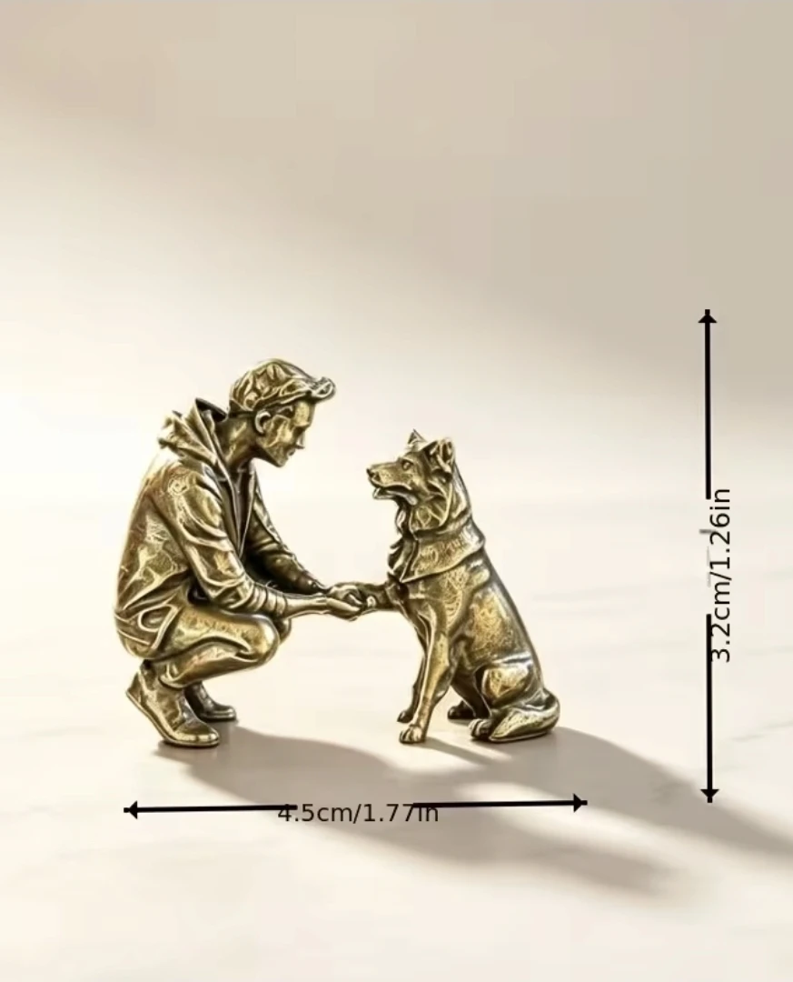 Man & Dog Handshake Miniature Figurine – Antique Brass *new - photo 3