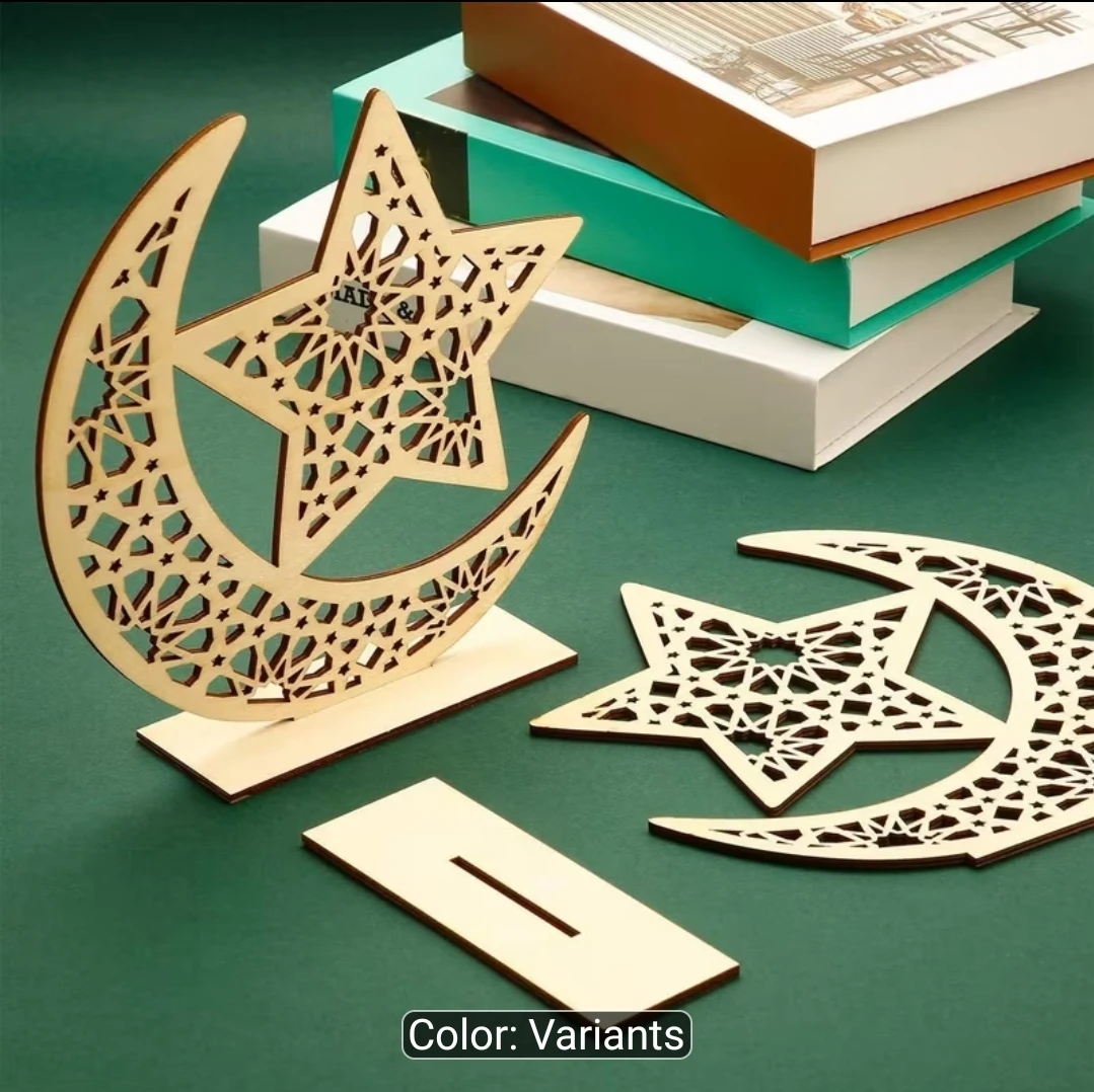 2 Wooden Moon and Star Table Decor - photo 2
