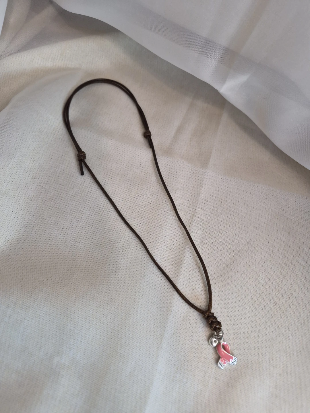 Adjustable Rope Necklace with Pink Ribbon Pendant - photo 3