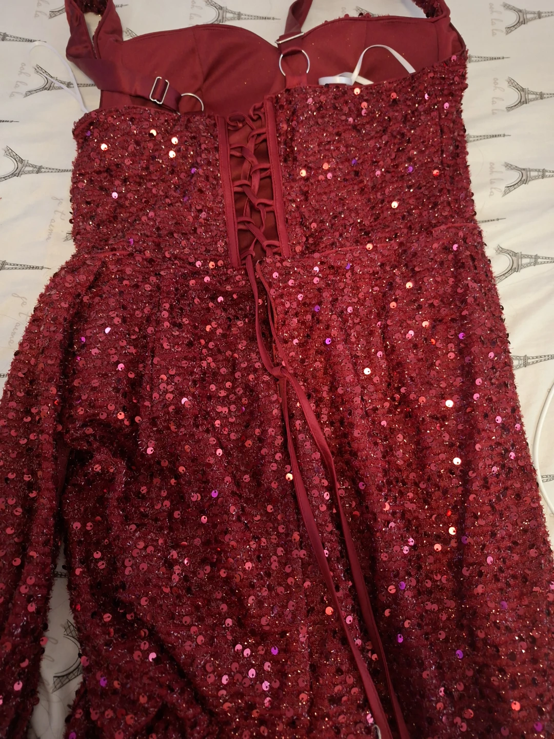 Red Sequin Corset Evening Gown - photo 4