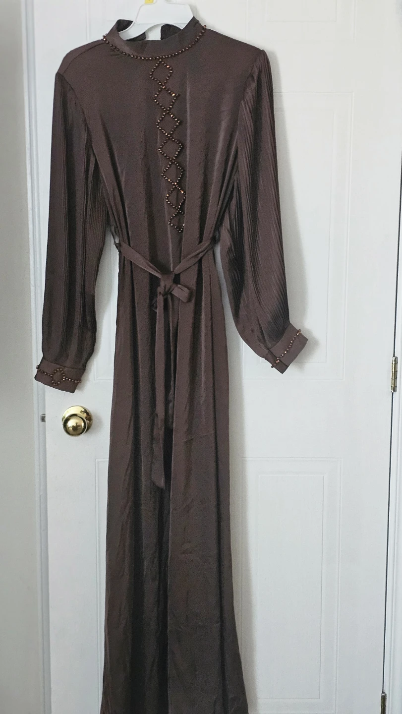 Vintage Chocolate Brown Beaded Maxi Dress