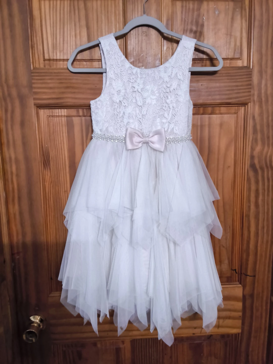 Girls' White Lace and Tulle Dress