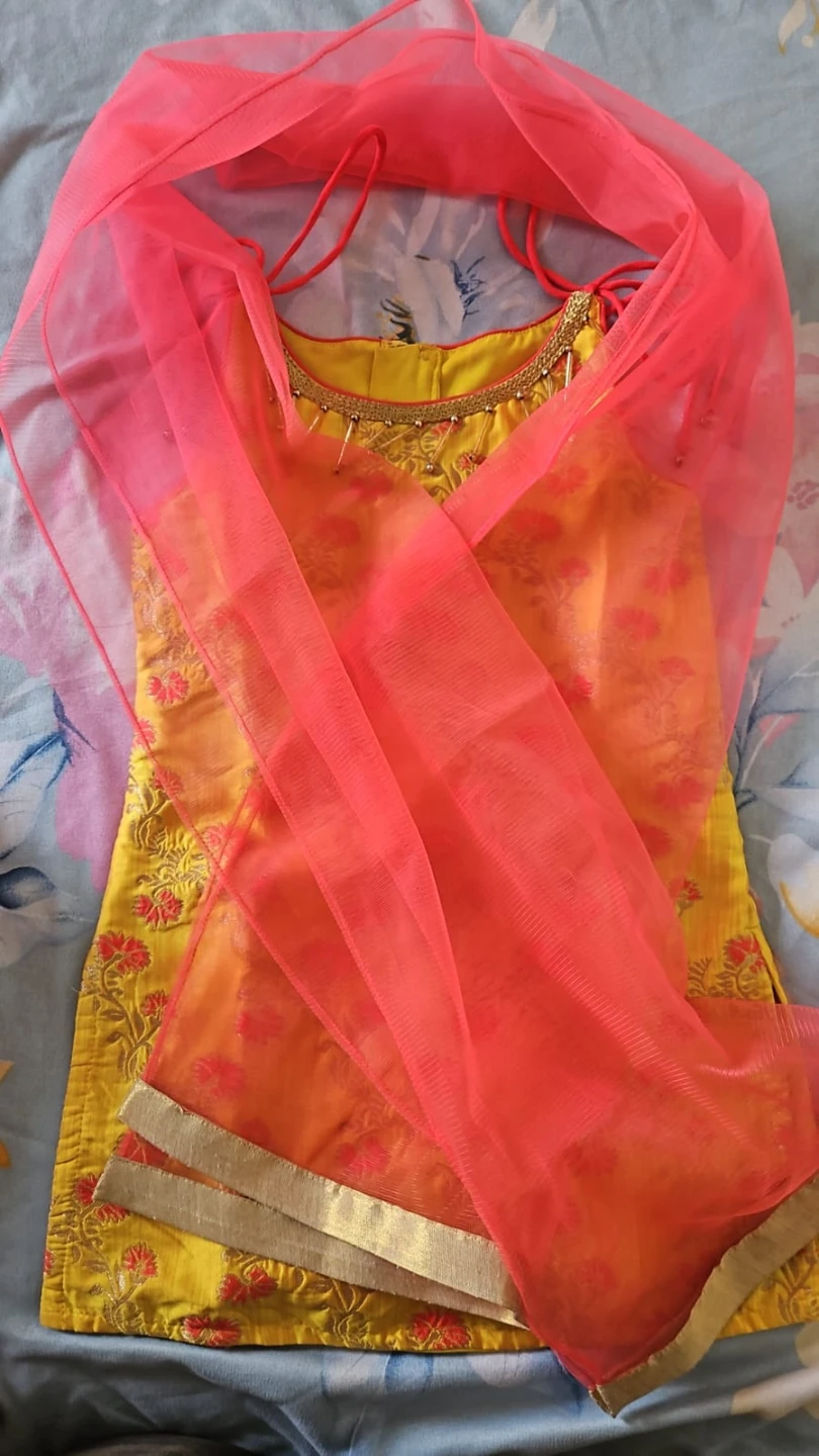 Girls Yellow and Pink Traditional Salwar Suit Set - photo 4