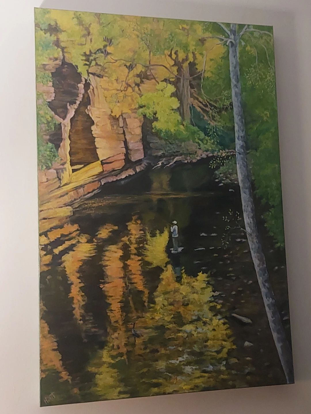Original Acrylic Painting 24x36. "Rock Creek Fisherman"