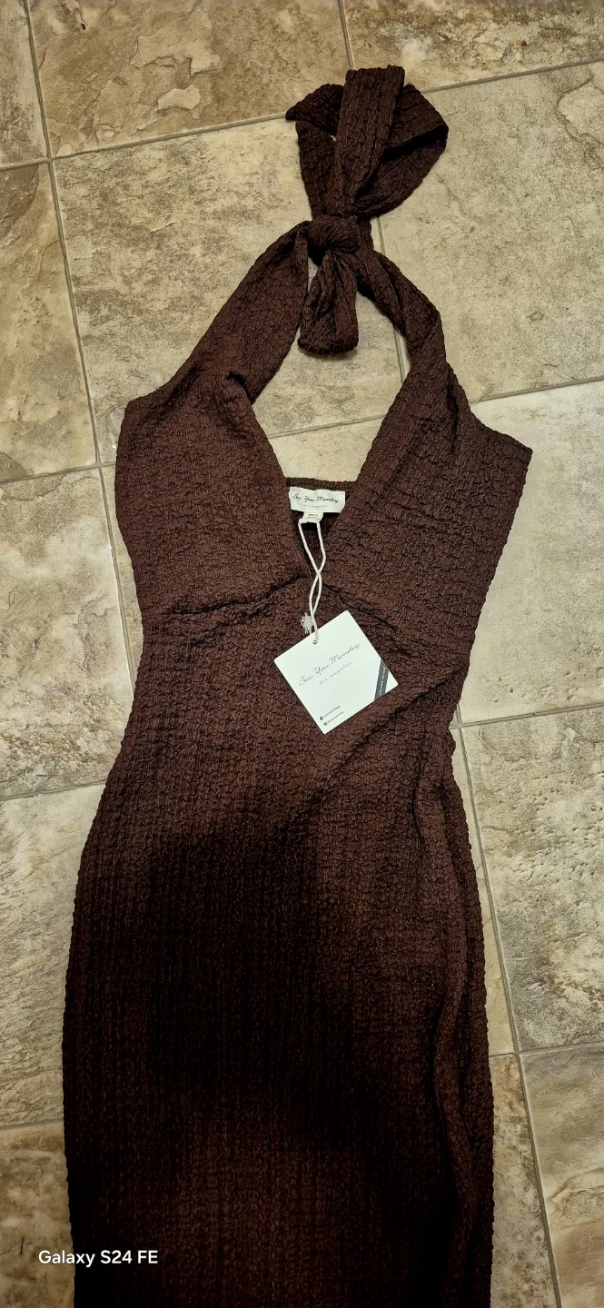 See You Monday Brown Halter Dress XS