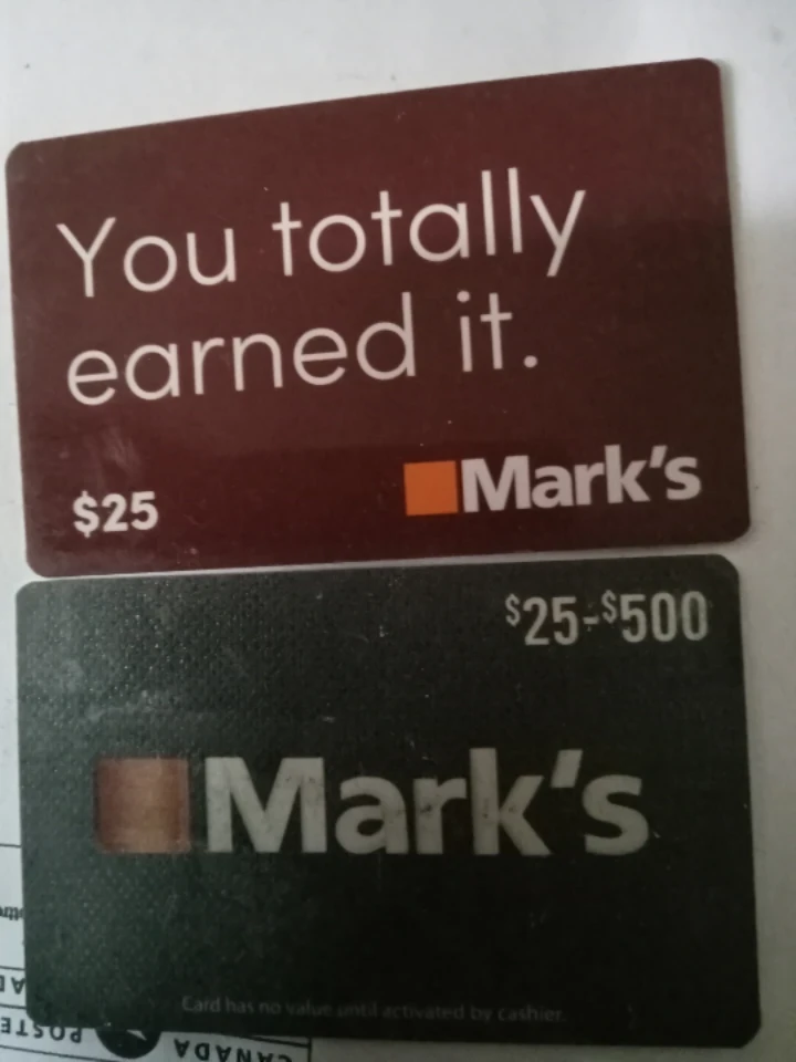 2 Mark's $25 giftcard