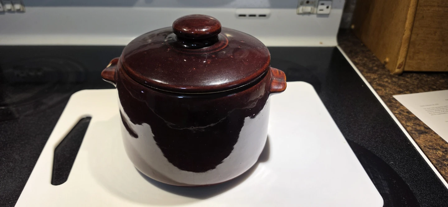 Vintage Brown Ceramic Bean Pot with Lid - photo 2