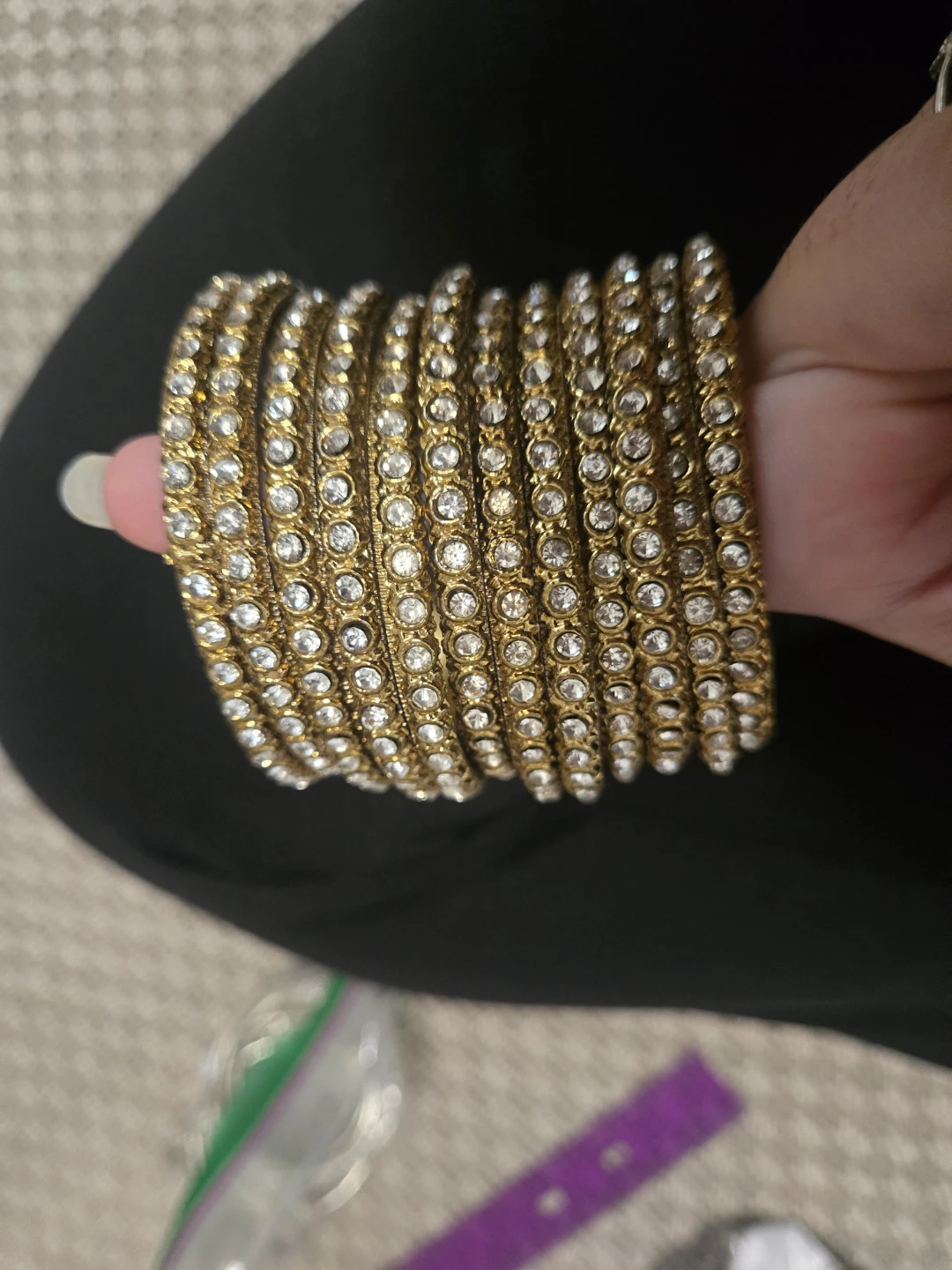 Set of 12 Gold-Tone Stone Bangles