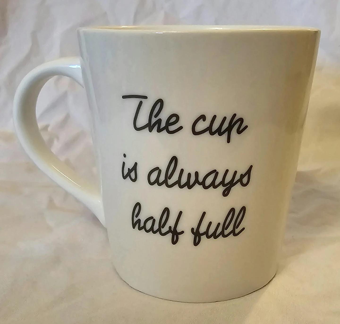 White and Black Indigo "The Cup is Always Half Full" Mug