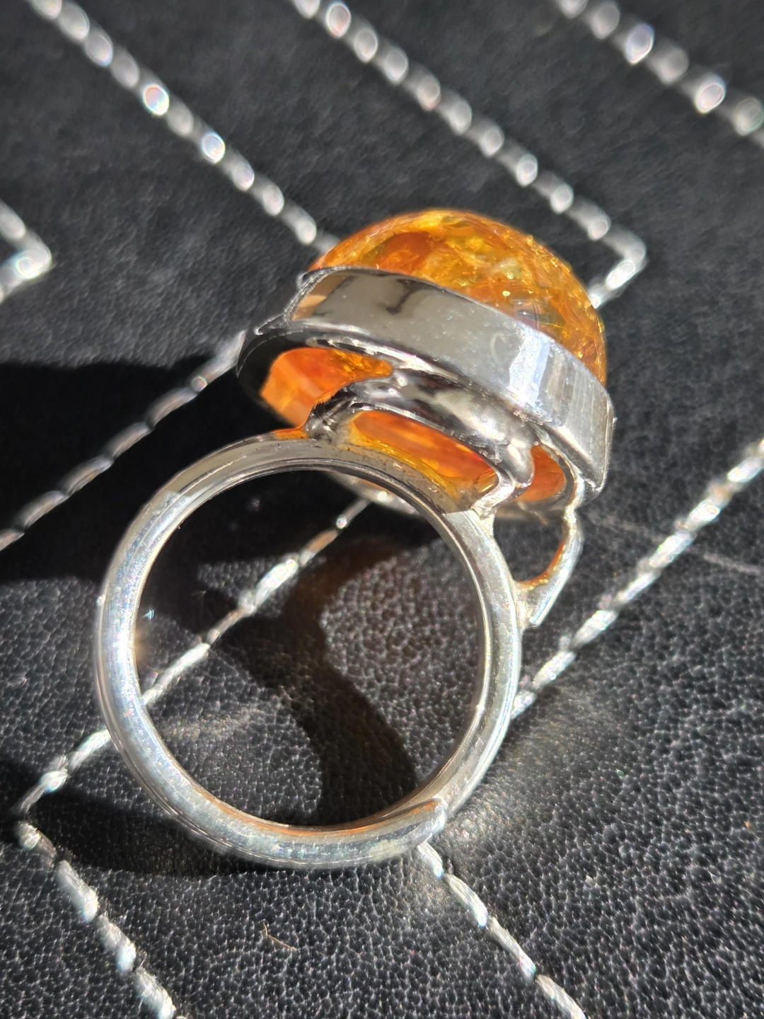 Amber Stone Silver (9.55g)Ring Adjustable - photo 5