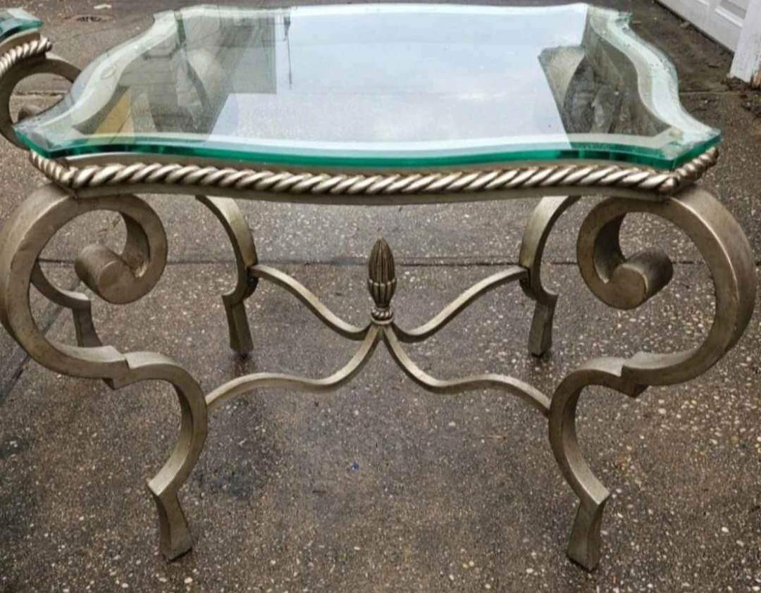 Beautiful iron glasstop coffee table and 2 end tables - photo 4