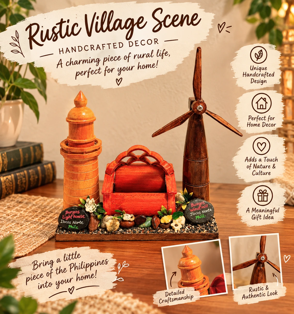 🛖Rustic Village Scene Handcrafted Decor Cell Phone Holder🛖