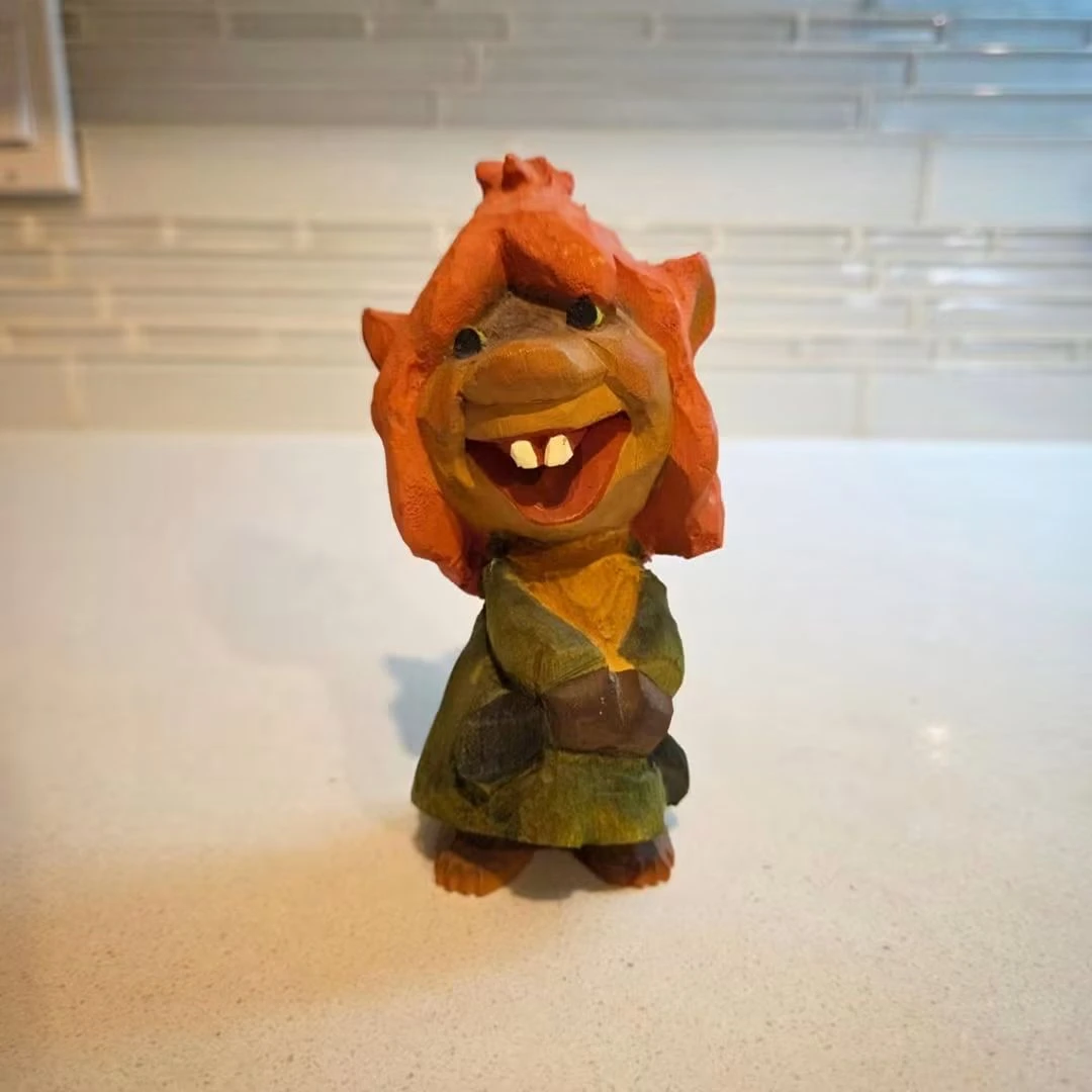 Vintage Henning Hand-Carved Wooden Troll Figurine