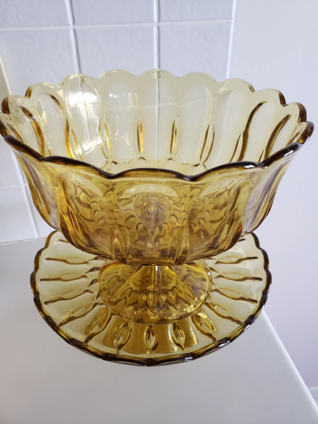 2pc.Amber Glass Pedestal Bowl and Plate - photo 2