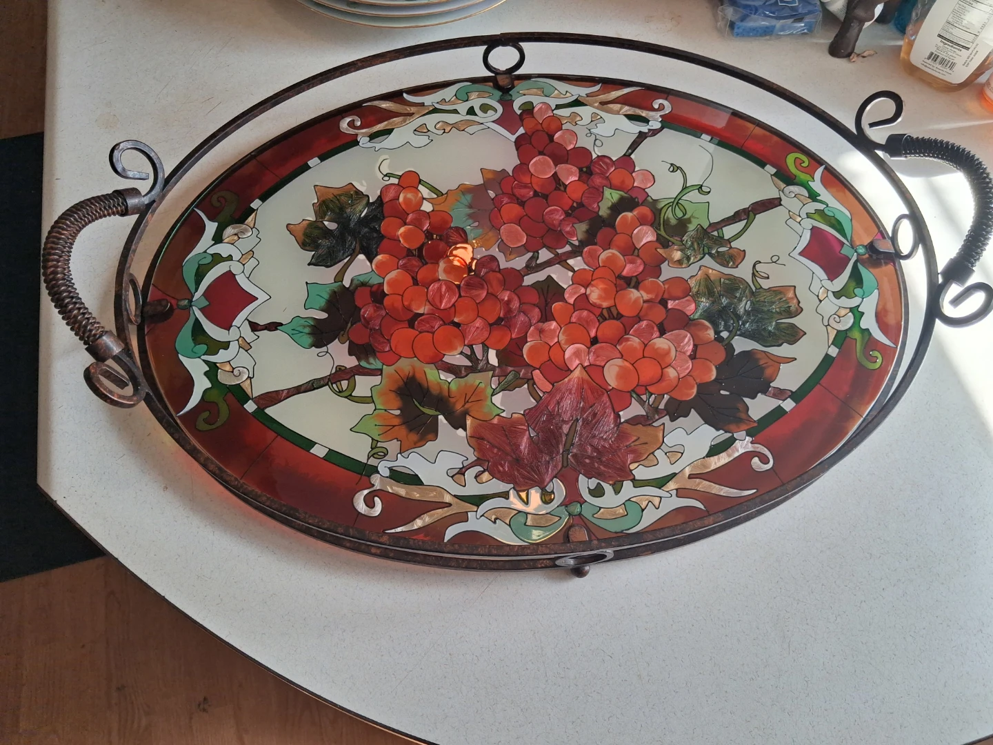 Vinage Joan BakerStained Glass Grape Motif Serving Tray - photo 2