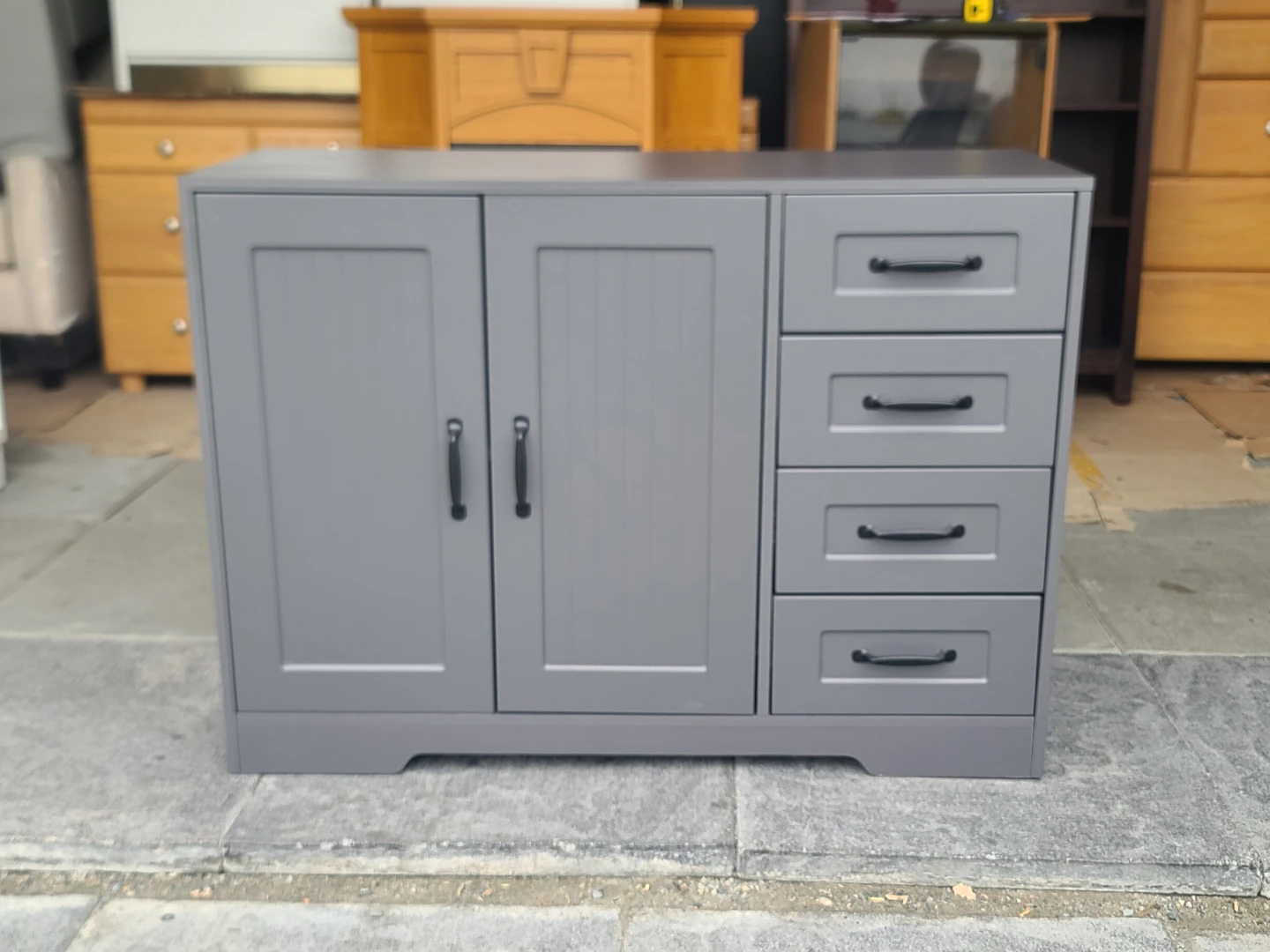Grey Sideboard Buffet Cabinet with 4 Drawers and 2 Doors