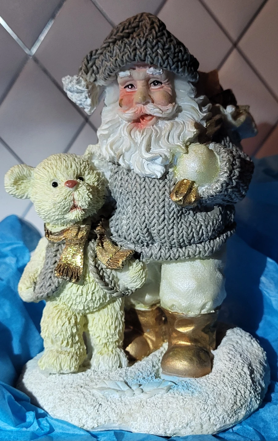 Santa Claus and Teddy Bear Figurine