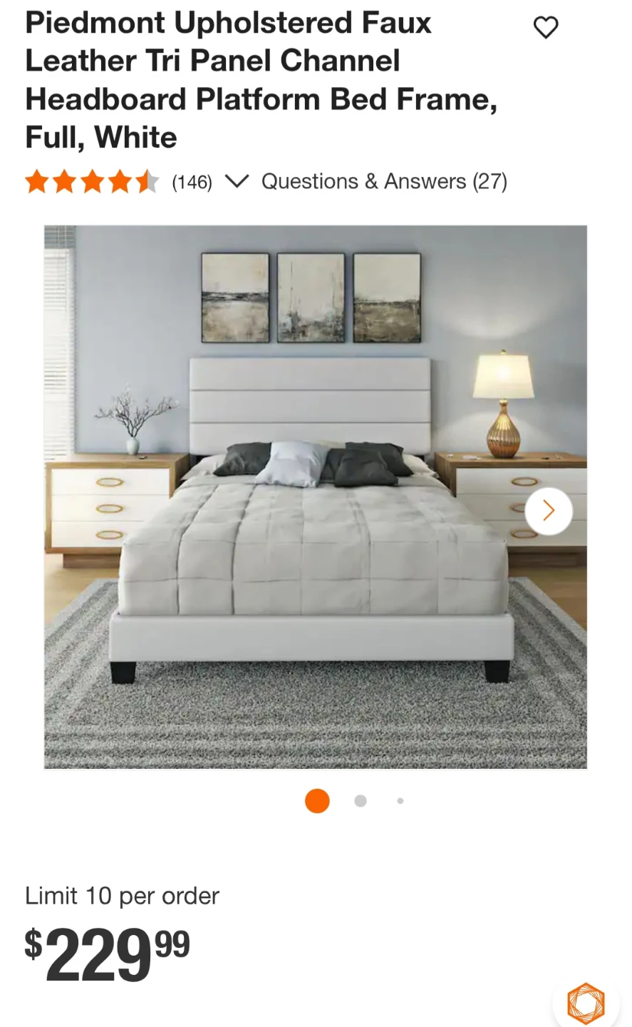 White Faux Leather Full-Size Bed Frame - photo 2