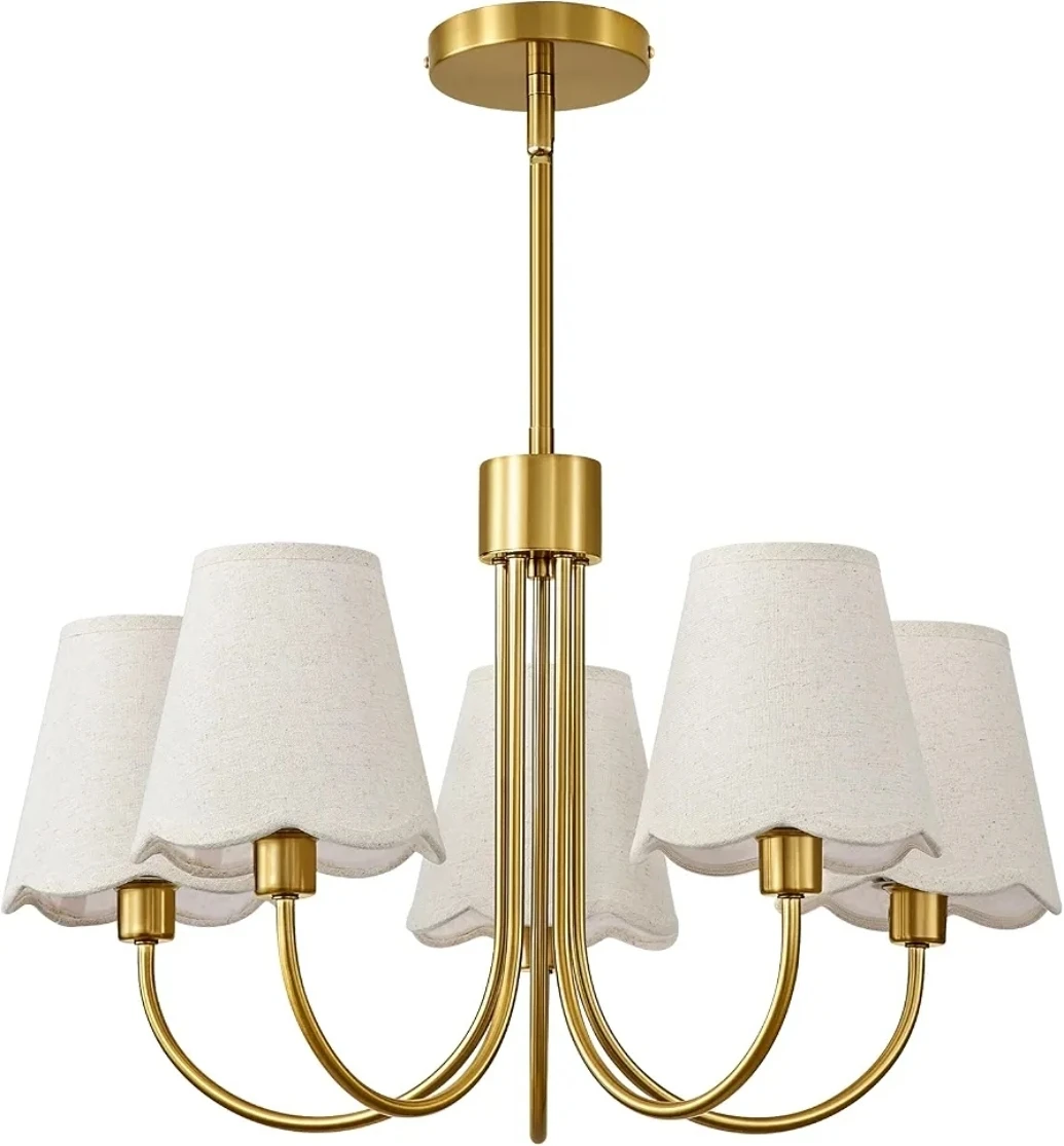 5-Light Brass Chandelier with Fabric Shades