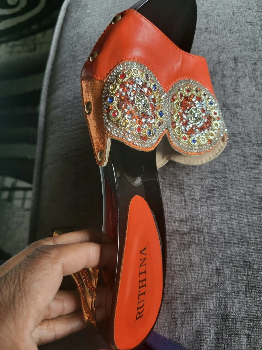 Ruthina Orange Embellished Heels Size 41 - photo 3