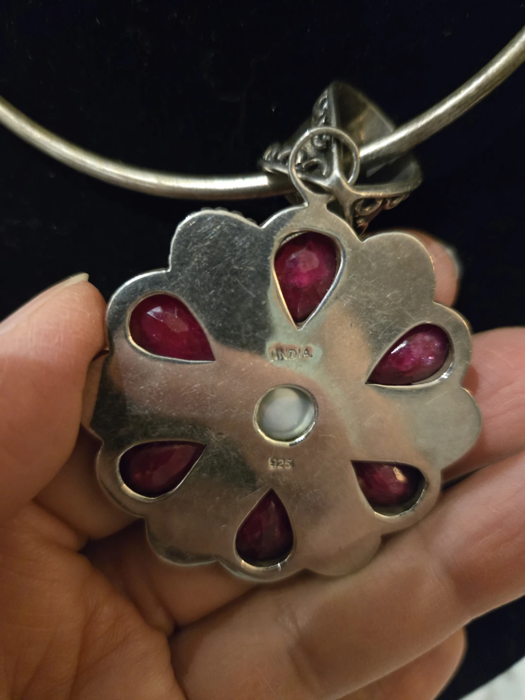 Vintage Sterling Silver Necklace with Burmise  Ruby and Pearl - photo 4