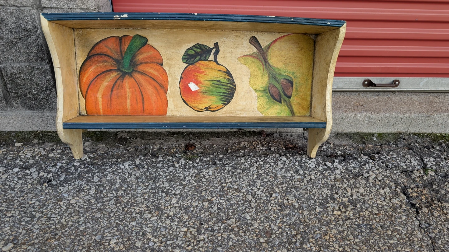 Wooden Wall Shelf with Hand-Painted Produce