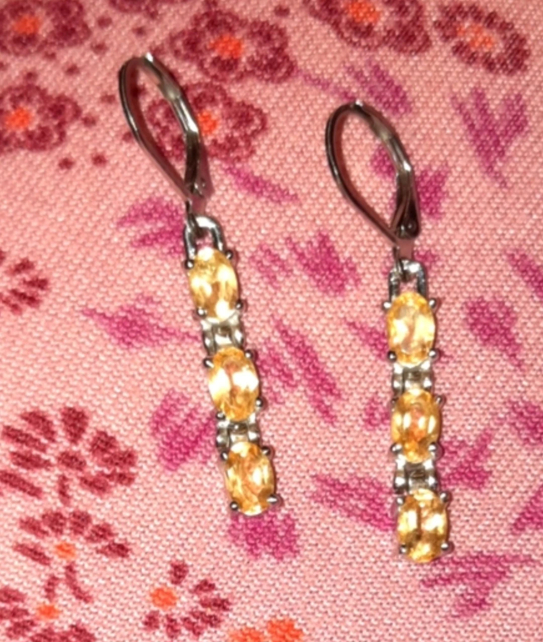Genuine solid stainless steel 3-Stone Drop Citrine Earrings - photo 5