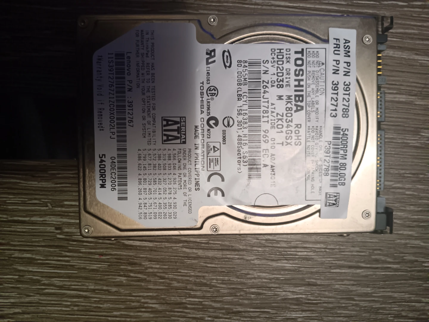 Toshiba MK8034GSX 80GB Hard Drive