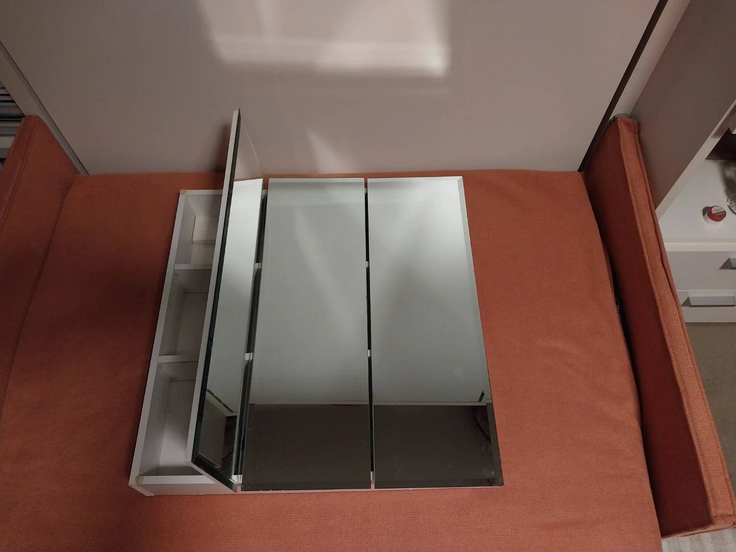 Frameless Tri-View Mirrored Medicine Cabinet – Like New - photo 5