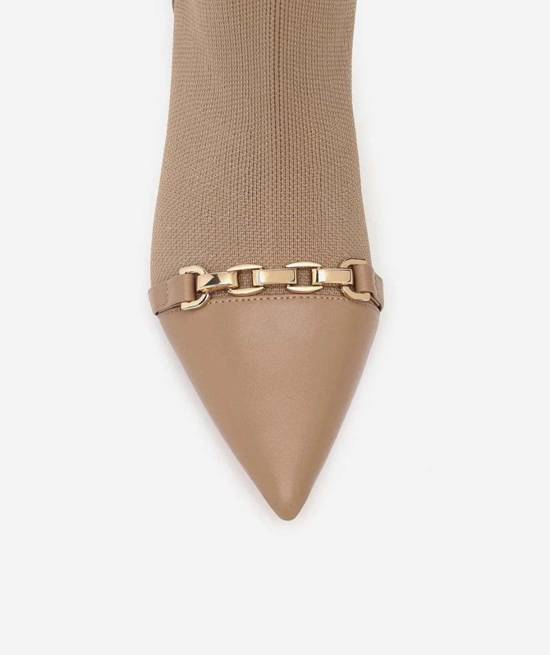 Beige Knit Pointed-Toe Heeled Boots - photo 3