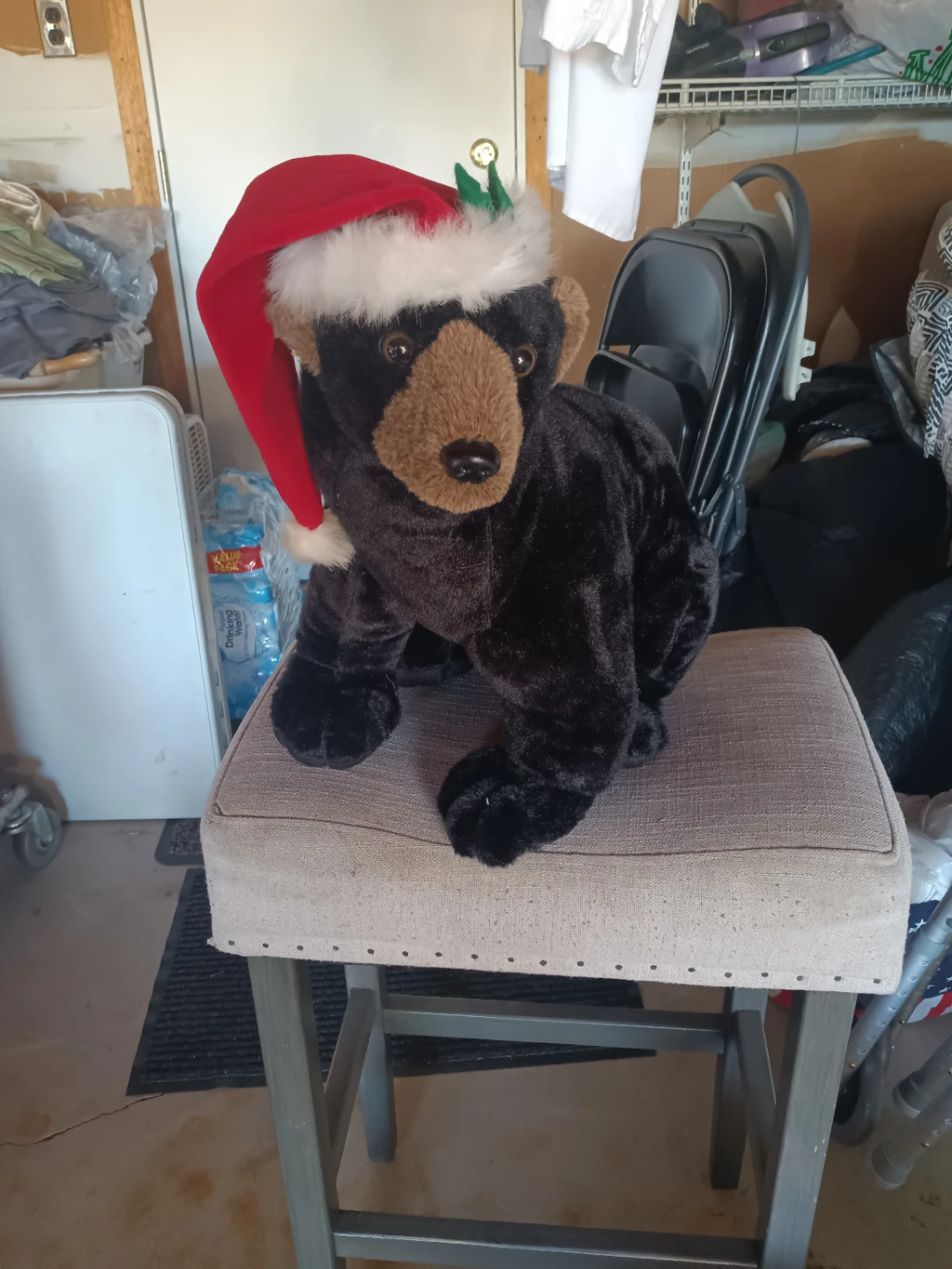 Plush Black Bear with Santa Hat