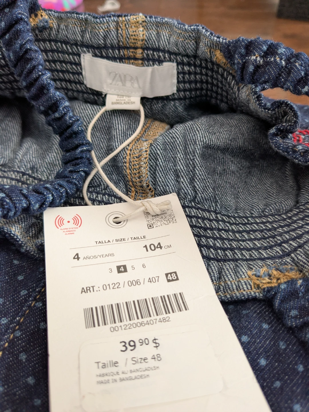 New Zara Polka Dot Denim Jumpsuit Size 4 Years - photo 2