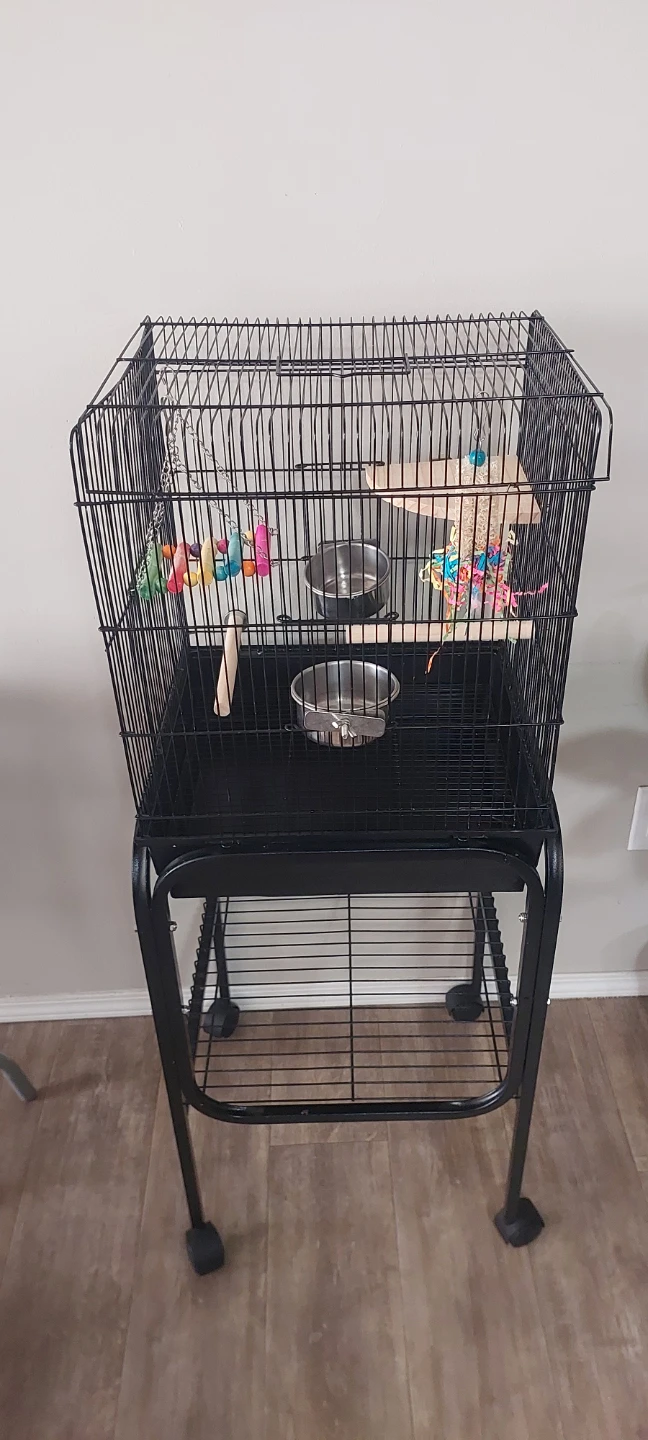 Black Metal Bird Cage with Rolling Stand and Perfitel Cover