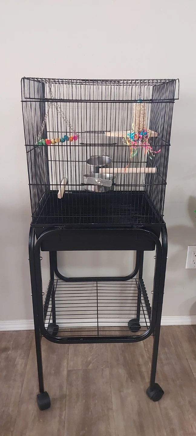 Black Metal Bird Cage with Rolling Stand and Perfitel Cover - photo 2