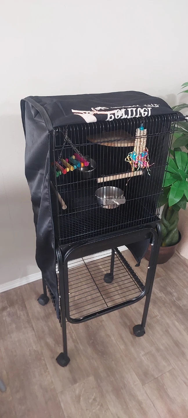 Black Metal Bird Cage with Rolling Stand and Perfitel Cover - photo 3
