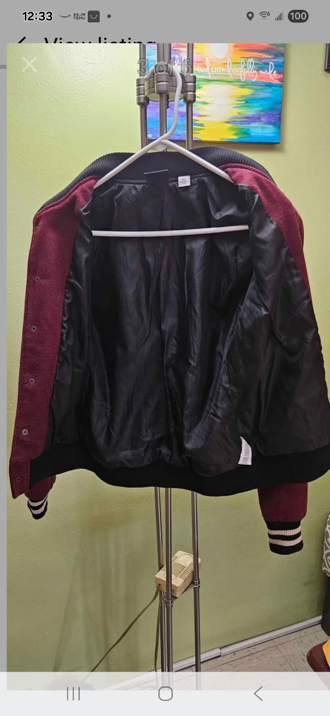 BDG Urban Outfitters Burgundy Varsity Bomber Jacket –Small - photo 3