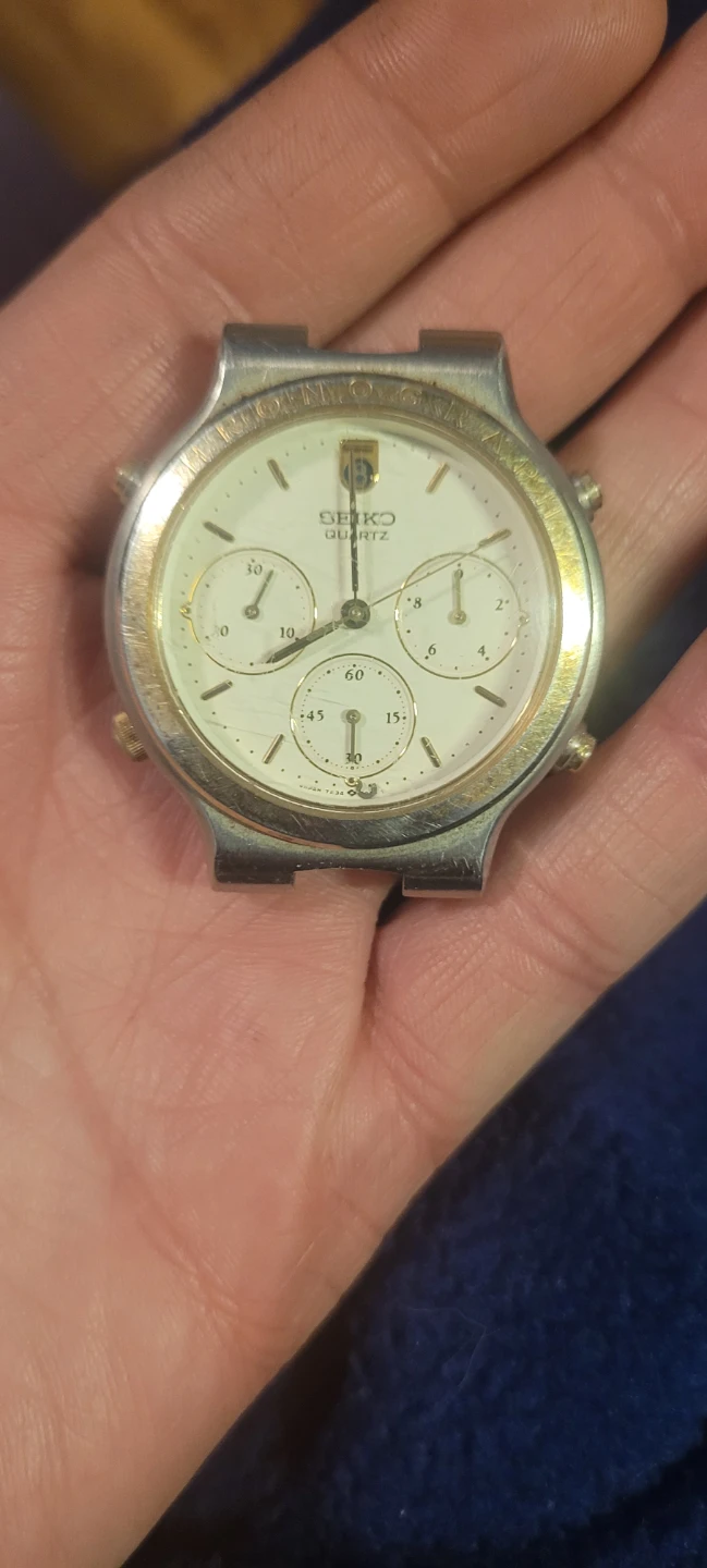 Vintage Seiko Chronograph Quartz Two Tone Men's Watch 7A34-7019