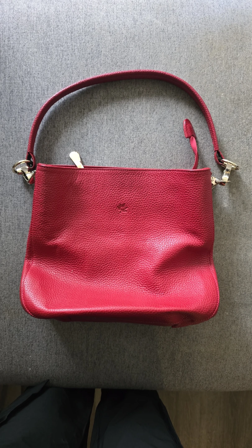 Red leather handbag