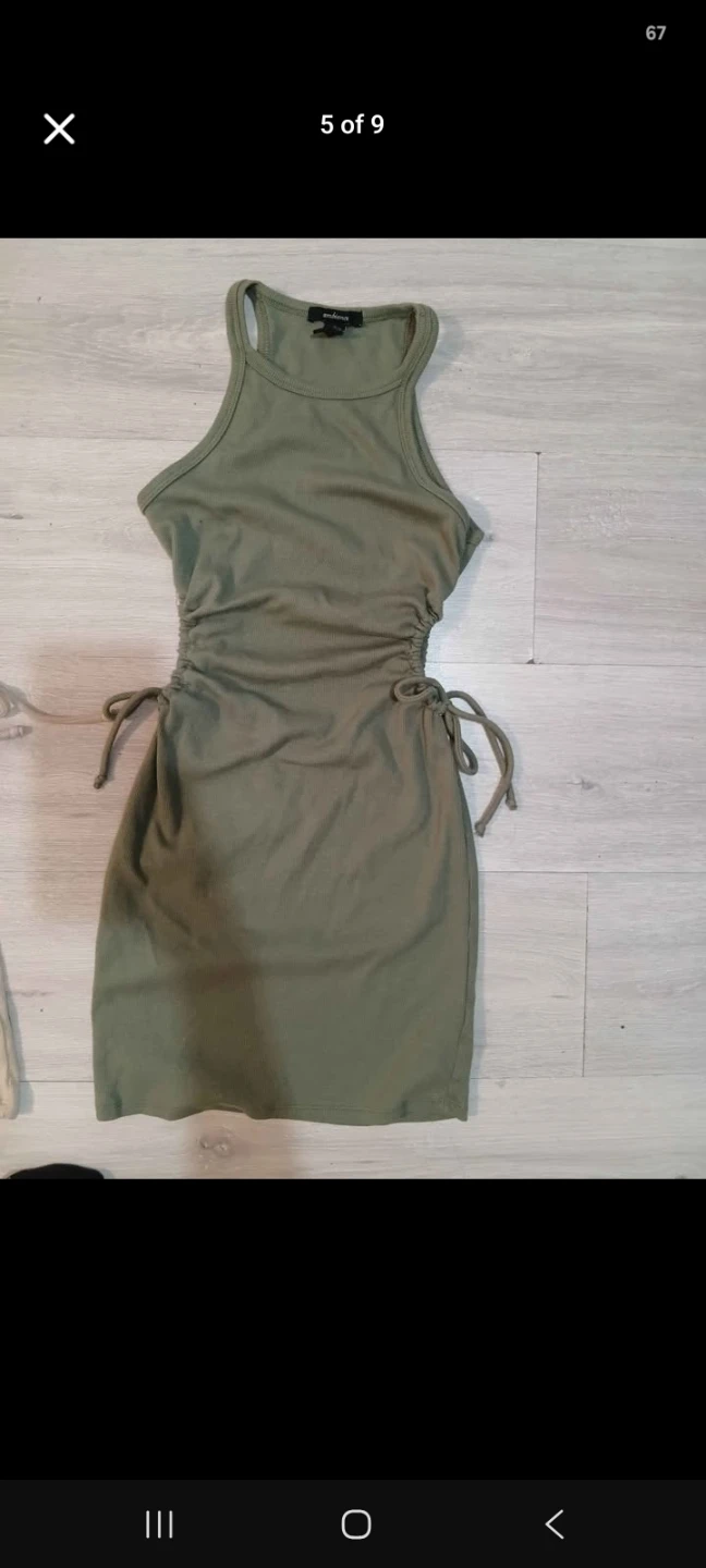 Olive Green Ribbed Side-Tie Dress