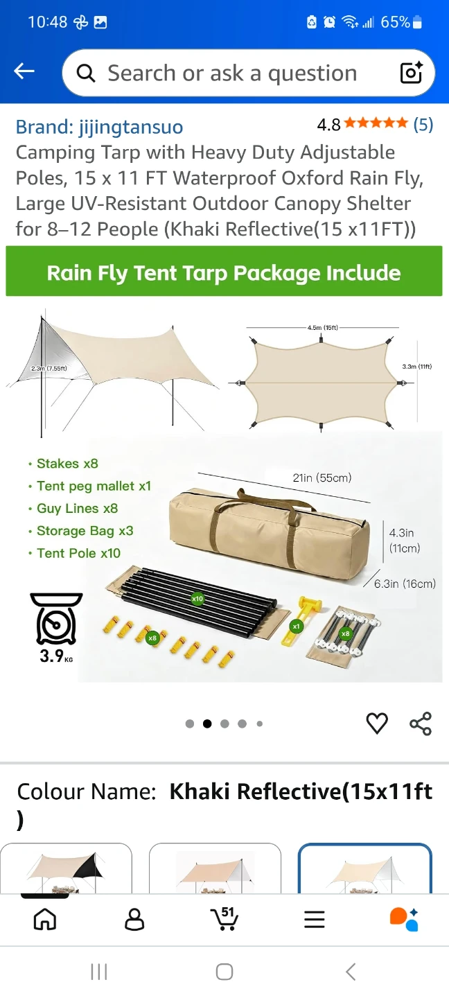 jijingtansuo Camping Tarp 15x11ft Khaki - photo 3