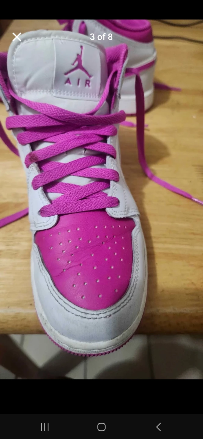 Nike Air Jordan 1 Mid White and Pink Youth Sneakers - photo 3